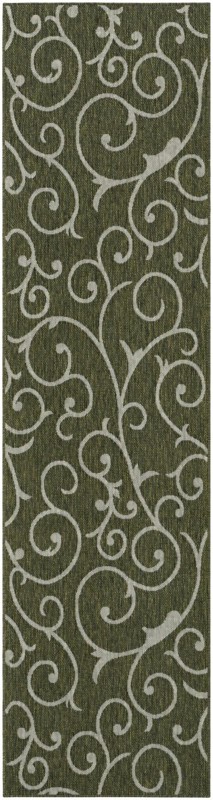 2' 7 x 10' Shale · Scroll Outdoor Rug, green and ivory