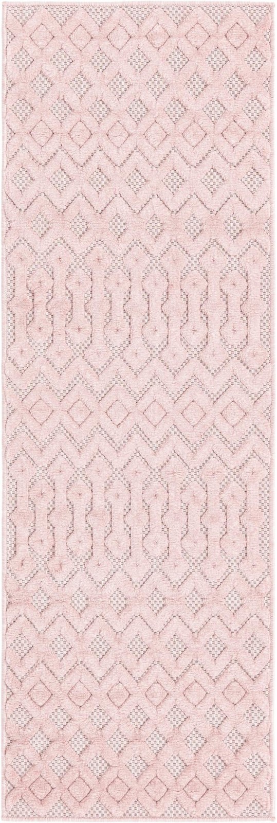 2' x 6' Creed · Geometric trellis Outdoor Rug, light pink