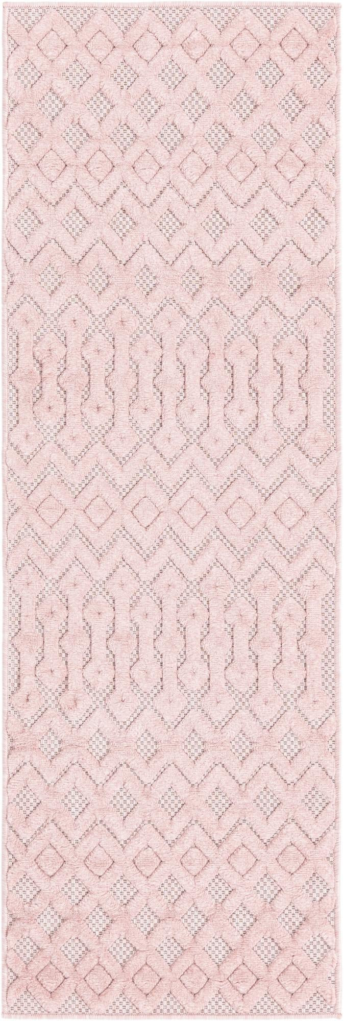 2' x 6' Creed · Geometric trellis Outdoor Rug, light pink