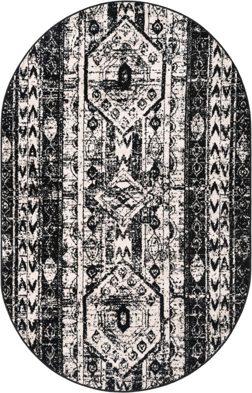5' 3 x 8' Grouse · Tribal medallion rug, black and white