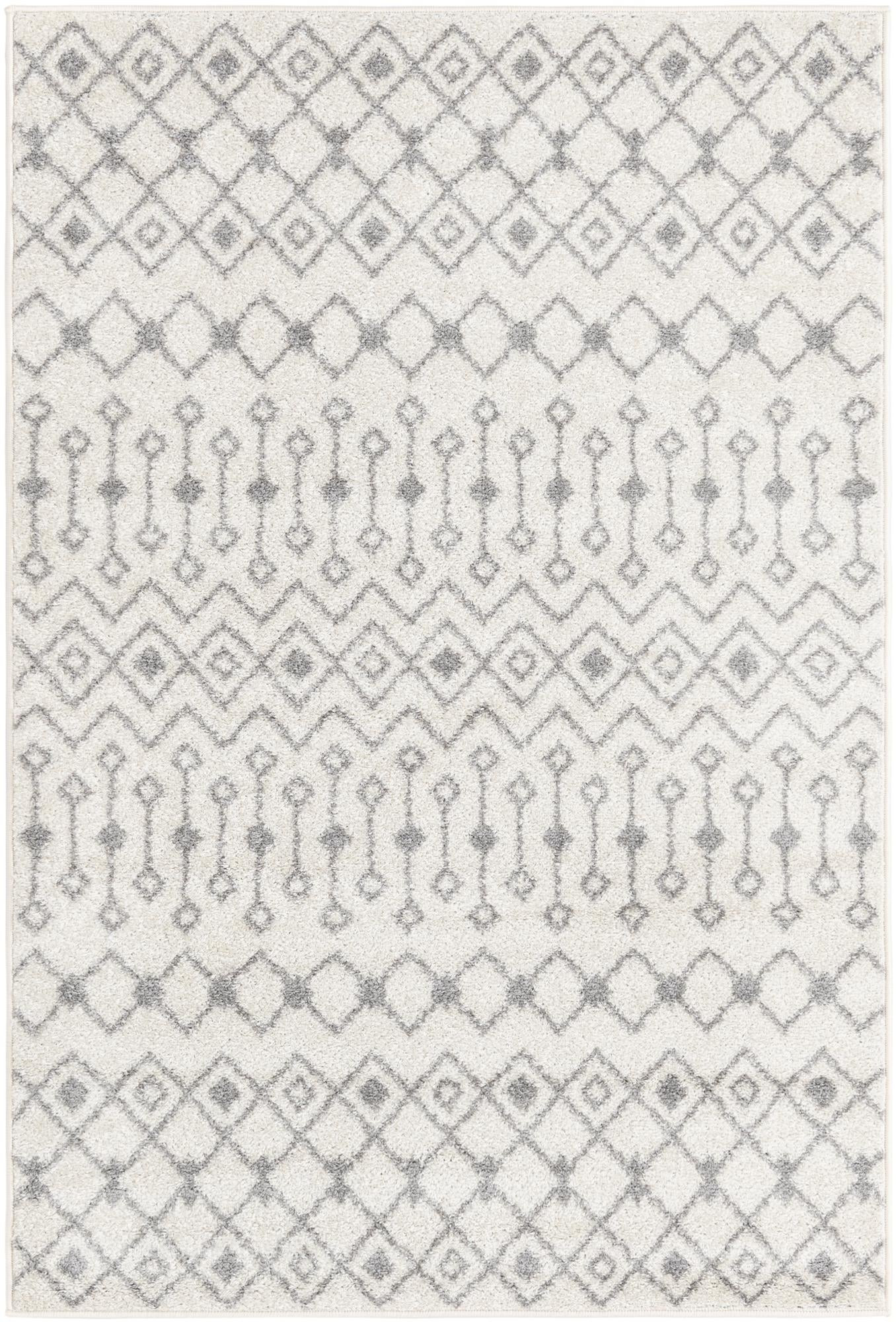 4' x 6' Boswell · Geometric lattice rug, ivory and gray