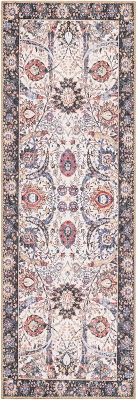 Starr · Floral Washable Rug, ivory and black
