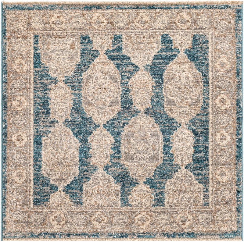 3' 3 x 3' 3 Pullman · Distressed medallion rug, blue and beige