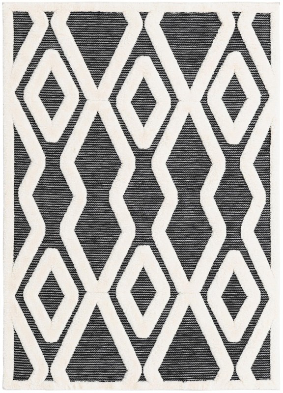 5' x 7' Armstead · Geometric trellis rug, gray and ivory