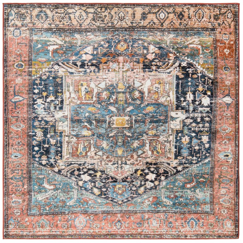 5' 3 x 5' 3 Balmer · Medallion rug, navy and pink