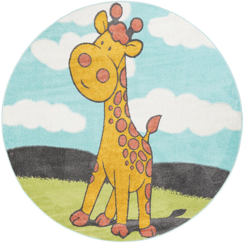7' 10 x 7' 10 Tennyson · Giraffe rug, blue, yellow and green