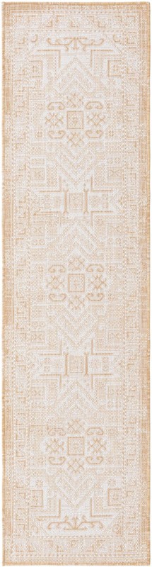 2' x 8' Estuary · Geometric medallion Outdoor Rug, natural and beige