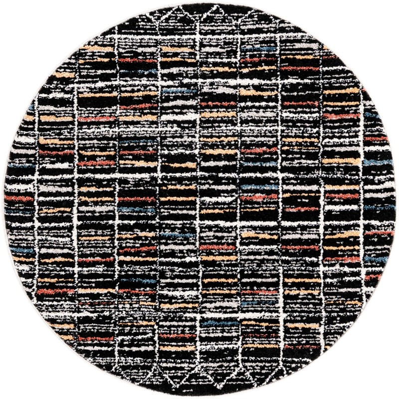 3' 3 x 3' 3 Brenton · Geometric grid rug, black and multicolor