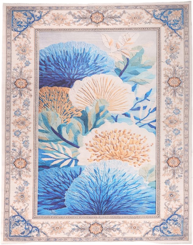 Pettigrew · Botanical rug, blue and cream