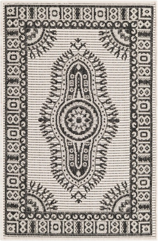Bainbridge · Border Outdoor Rug, white and black