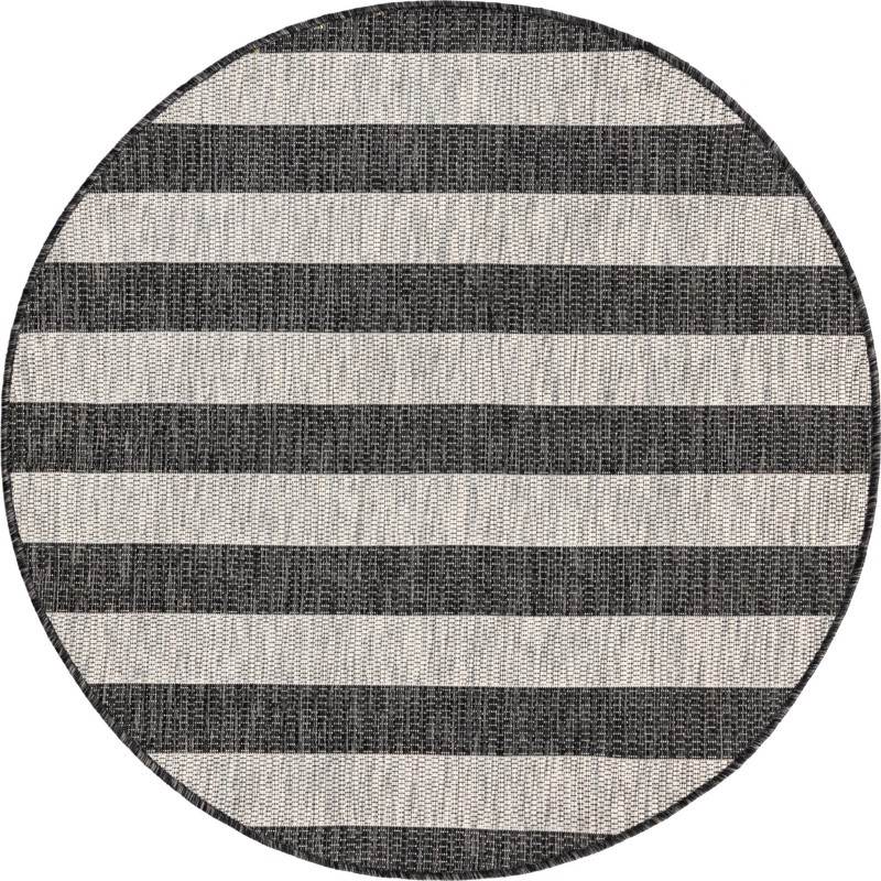 4' x 4' Dahlia · Striped Outdoor Rug, charcoal