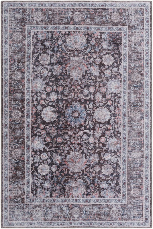 6' x 9' Bertie · Floral medallion rug, brown and blue