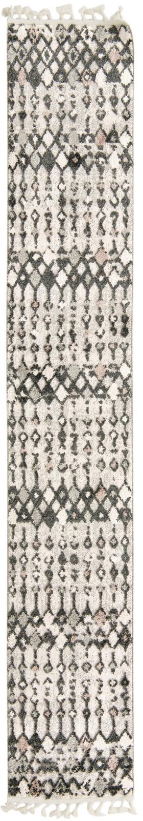 2' x 12' Josephine · Geometric tribal rug, sand and gray