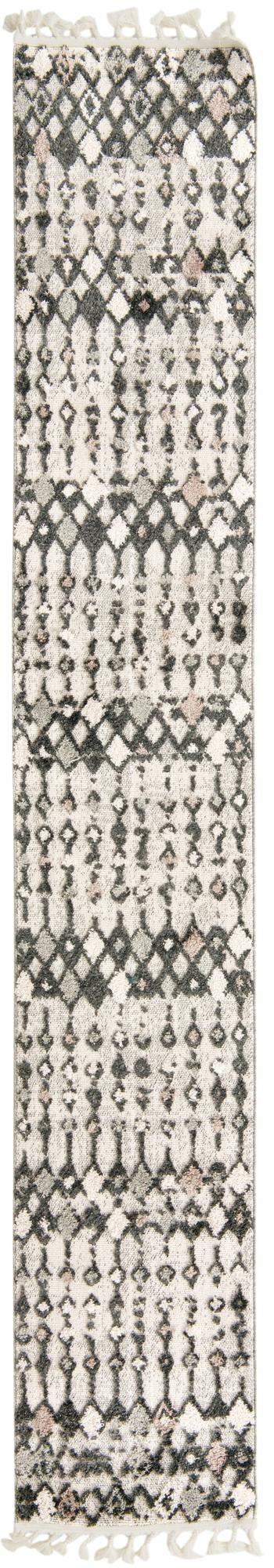 2' x 12' Josephine · Geometric tribal rug, sand and gray