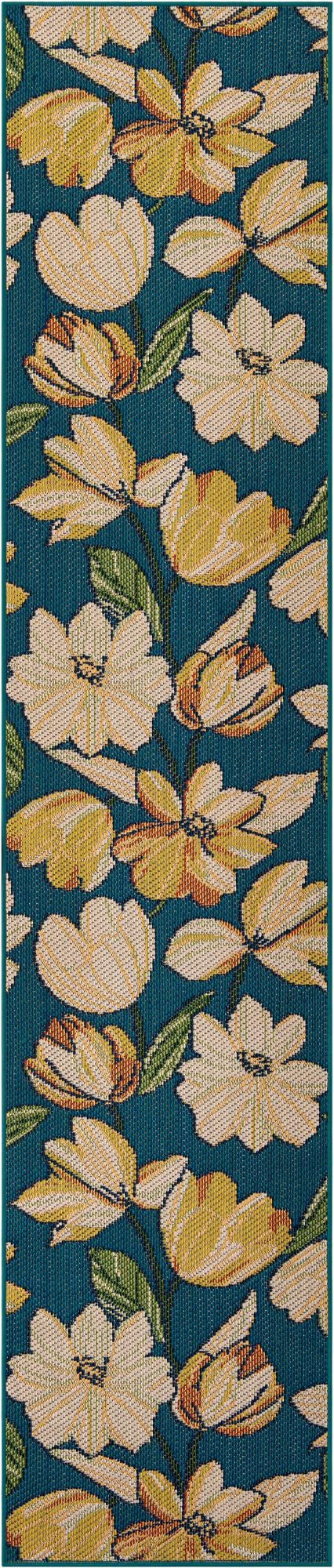 2' 7 x 12' Lyndon · Floral / botanical Outdoor Rug, blue