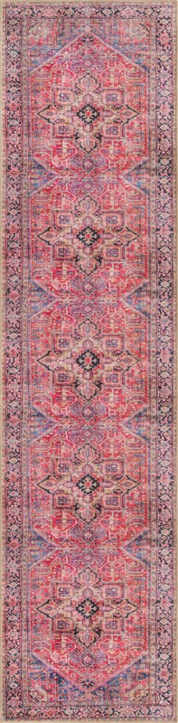 2' 6 x 10' Bismarck · Medallion Washable Rug, red and multi