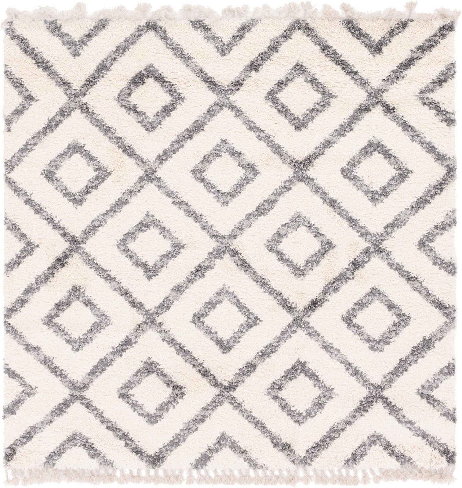8' x 8' Tunstall · Diamond lattice Shag Rug, ivory and gray