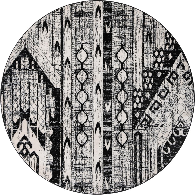 7' x 7' Cardinal · Tribal geometric rug, black and white