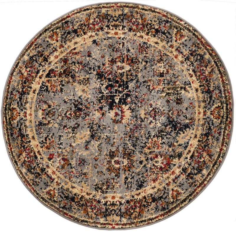 3' x 3' Buttercup · Distressed medallion rug, blue and beige