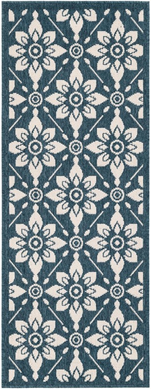 2' x 5' Selwyn · Floral trellis Outdoor Rug, navy and ivory