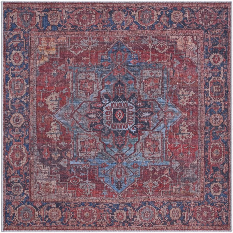 4' x 4' Rathbone · Medallion rug, rust and blue