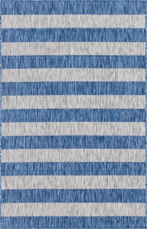 Dahlia · Striped Outdoor Rug, blue and gray