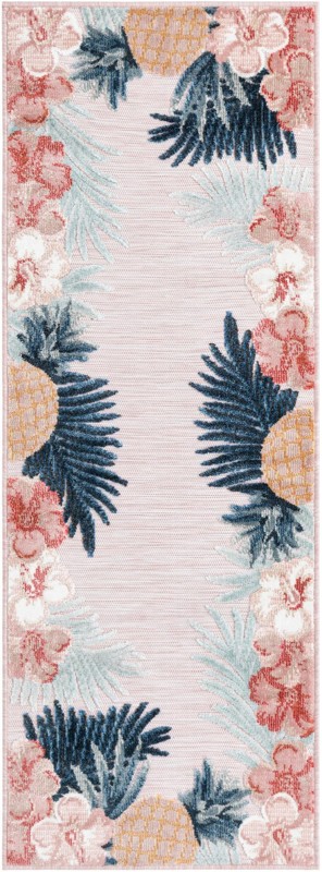 2' 2 x 6' Kirwan · Tropical border Outdoor Rug, pink and multi