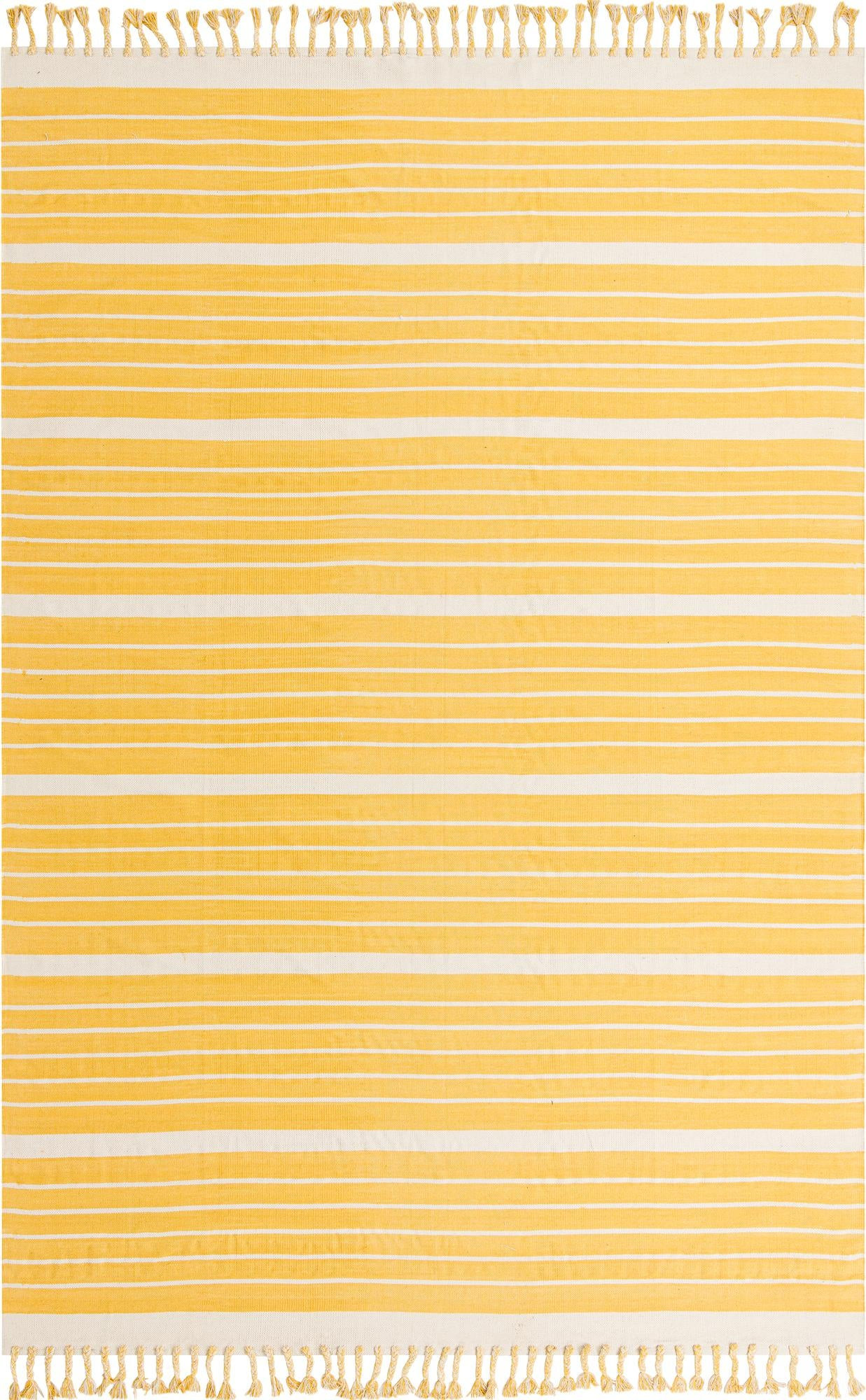 10' x 14' 1 Ottley · Striped Chindi Rug, yellow and white