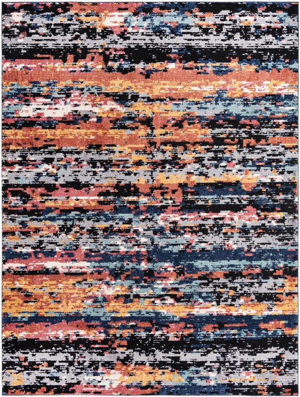 9' 10 x 13' Nelson · Abstract striped rug, multicolor and navy