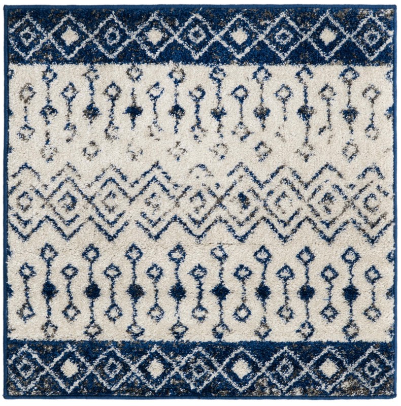 3' 3 x 3' 3 Vernon · Tribal geometric rug, blue and ivory