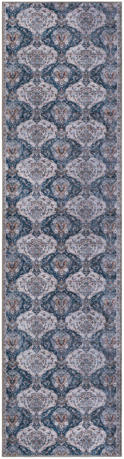 2' 7 x 10' McCall · Damask rug, blue and ivory