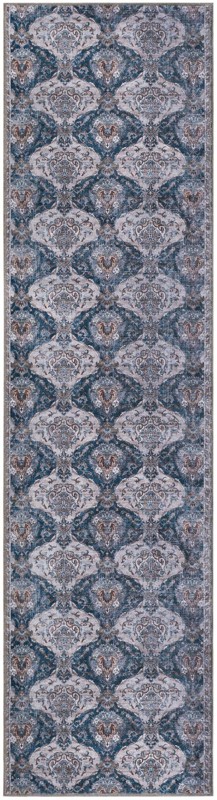 2' 7 x 10' McCall · Damask rug, blue and ivory