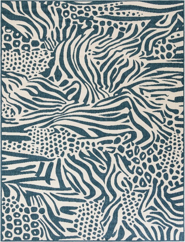 Whittier · Animal print Outdoor Rug, navy blue and ivory