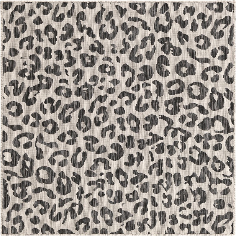 Cardamom · Leopard print Outdoor Rug, gray and cream