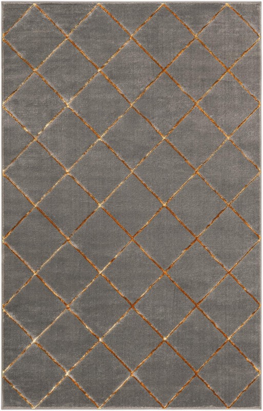 5' 3 x 8' Gilchrist · Diamond trellis rug, gray and gold