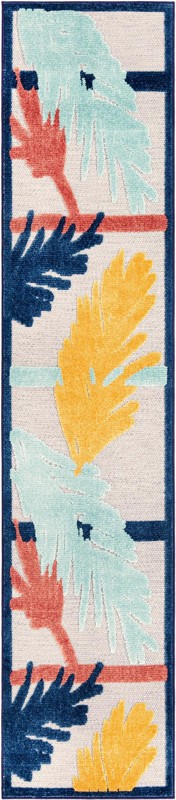 Elm · Tropical leaf Outdoor Rug, blue and orange