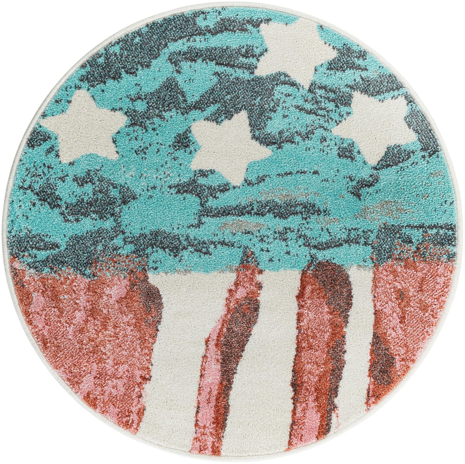 3' 3 x 3' 3 Venables · Striped rug, red and blue