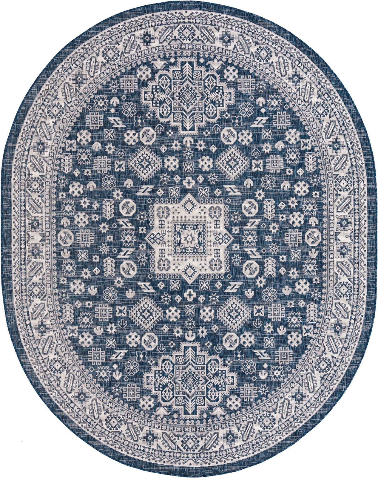 7' 10 x 10' Bellamy · Geometric medallion Outdoor Rug, blue and ivory