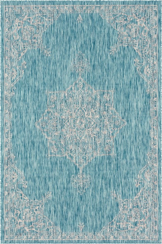 6' x 9' Rhys · Border Outdoor Rug, aqua