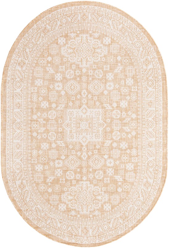 5' 3 x 8' Bellamy · Geometric medallion Outdoor Rug, natural and ivory