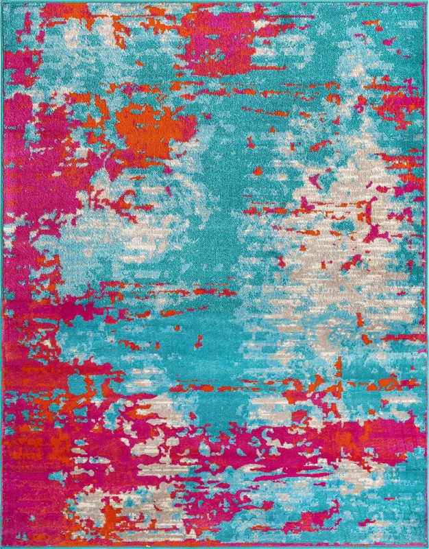 7' 10 x 10' Farnham · Abstract rug, turquoise and pink