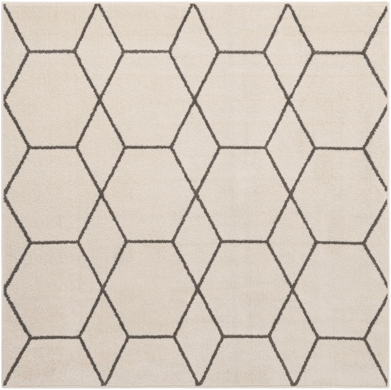 6' x 6' Galloway · Geometric lattice rug, ivory and gray
