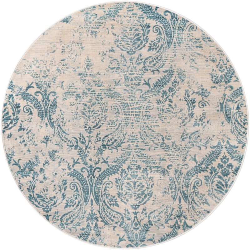 6' x 6' Larson · Damask rug, blue and beige
