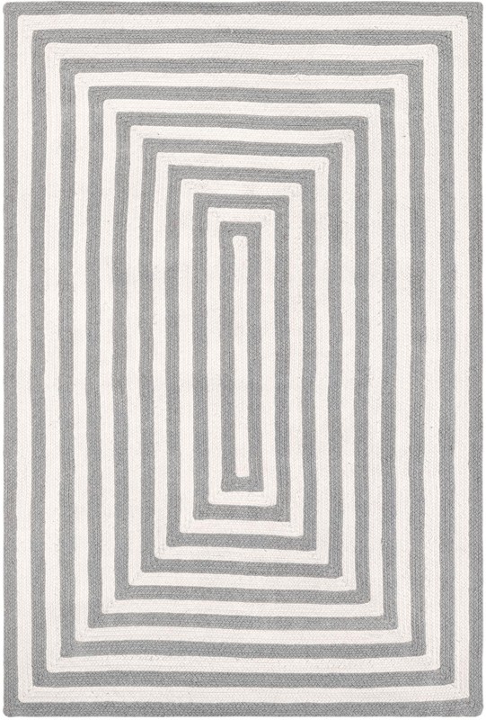 4' 1 x 6' 1 Dennison · Border Washable Outdoor Rug, gray and white