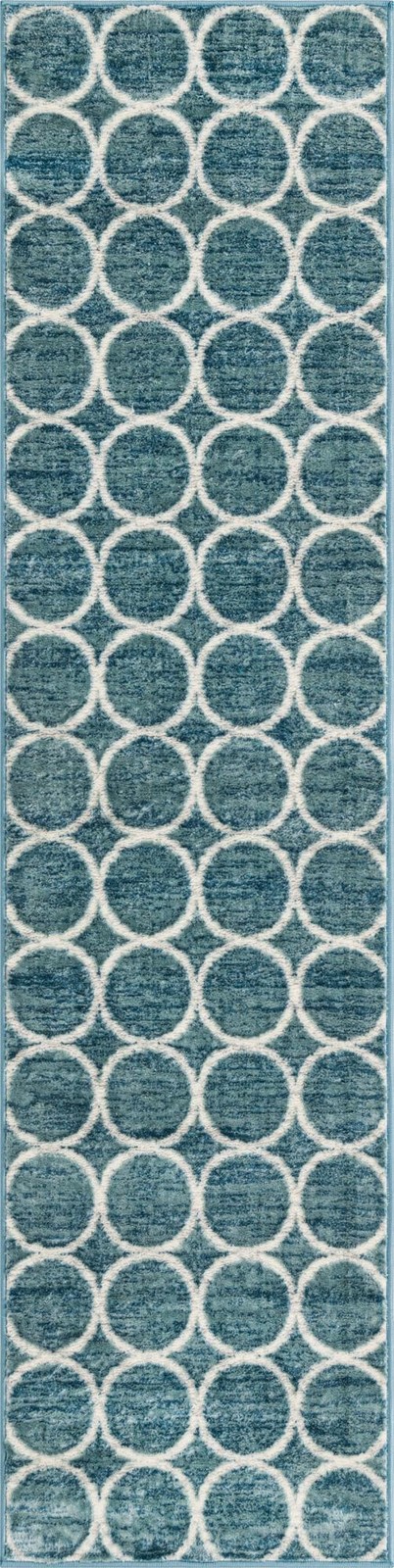 2' x 8' Corvallis · Geometric lattice rug, blue and ivory