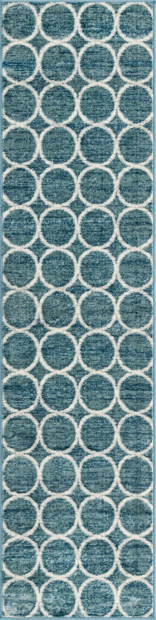 2' x 8' Corvallis · Geometric lattice rug, blue and ivory