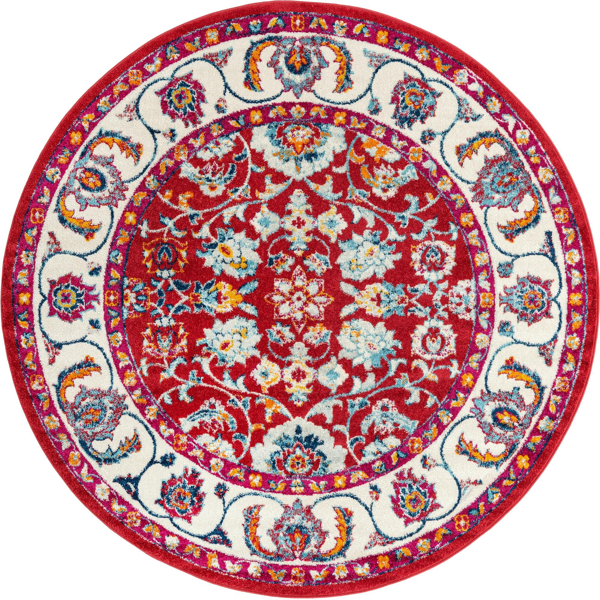 7' x 7' Aspen · Medallion rug, magenta and blue