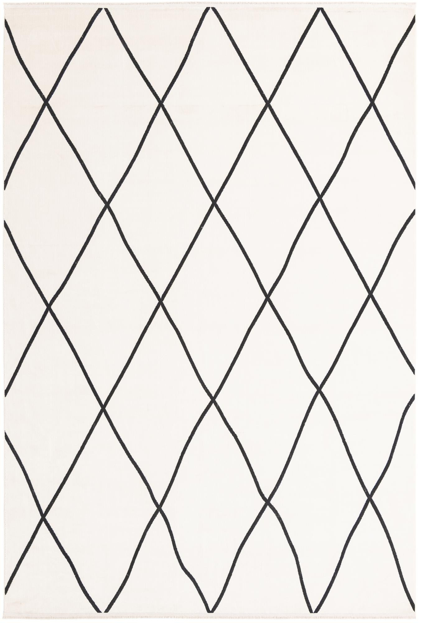 7' 1 x 10' Ledge · Diamond lattice rug, black and white