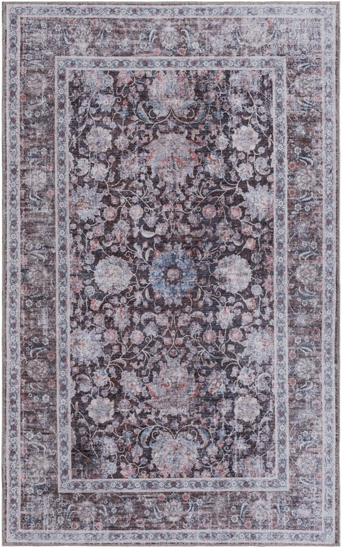 5' 3 x 8' Bertie · Floral medallion rug, brown and blue