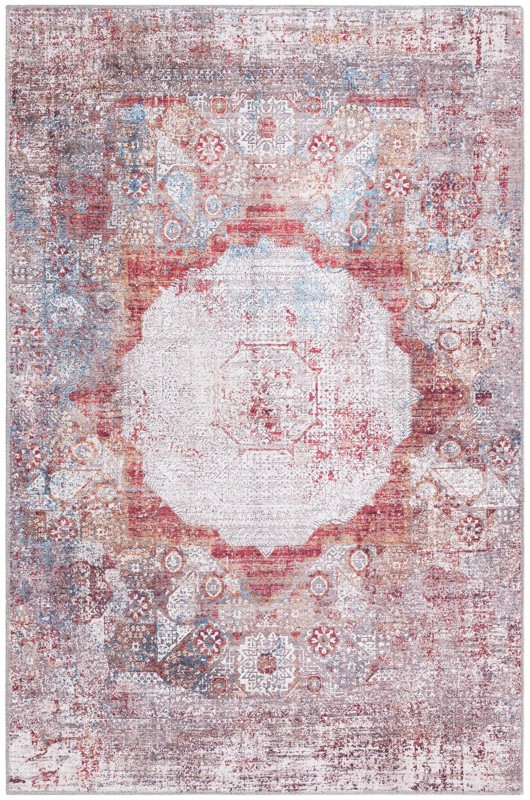 4' x 6' Fallowfield · Faded medallion Washable Rug, red and multi